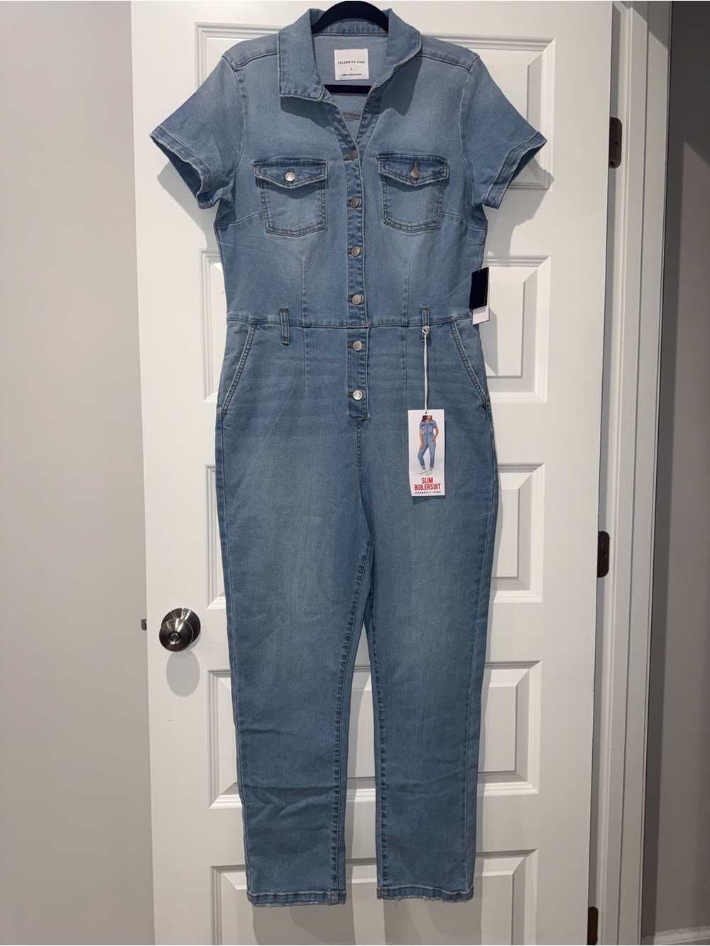 Celebrity Pink Light Blue Denim Jumpsuit